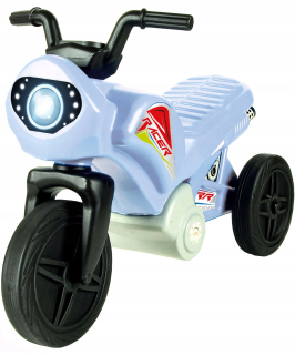 DETSKÝ MOTOCYKEL, TROJKOLESOVÝ, MODRÝ BEŽECKÝ JAZDA + NÁLEPKY